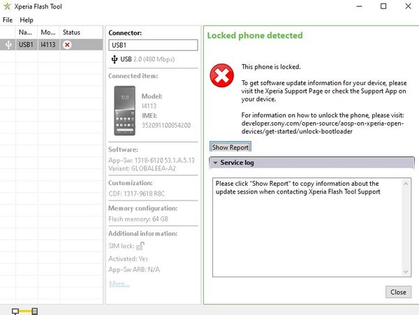 Xperia Flash Tool Window